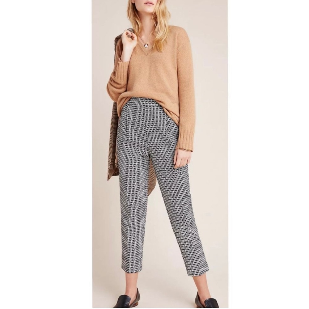 Anthropologie Womens Black and White Larkin Jacquard Split Hem Trouser